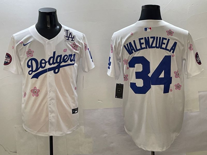 Men Los Angeles Dodgers #34 Valenzuela White Sakura Edition 2025 Nike MLB Jersey style 9